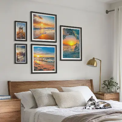 Set od 5 slika u okviru zalasci sunca na moru i gradski mostovi