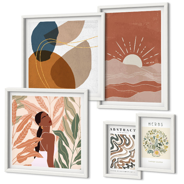 Set 5 slika u okviru Apstraktni biljni motivi u boho stilu