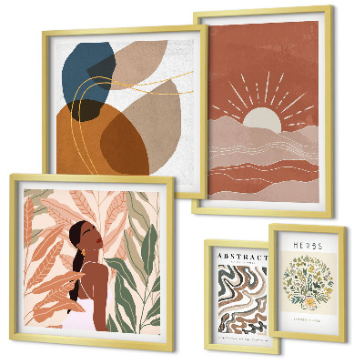 Set 5 slika u okviru Apstraktni biljni motivi u boho stilu