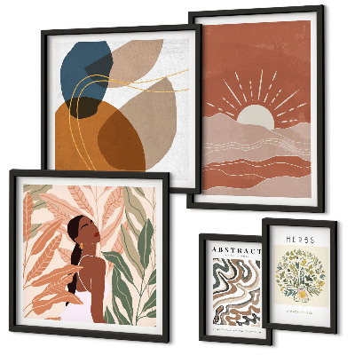 Set 5 slika u okviru Apstraktni biljni motivi u boho stilu