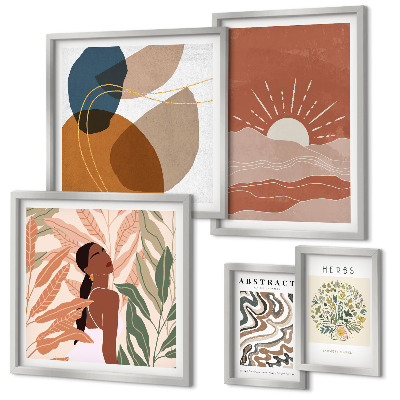 Set 5 slika u okviru Apstraktni biljni motivi u boho stilu