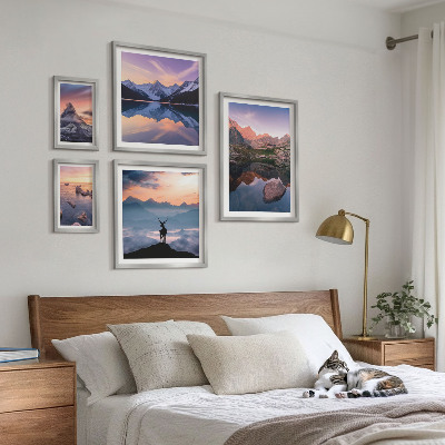 Set slika iznad kauča Odrazi zalaska sunca na planini