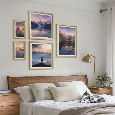 Set slika iznad kauča Odrazi zalaska sunca na planini