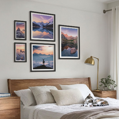 Set slika iznad kauča Odrazi zalaska sunca na planini