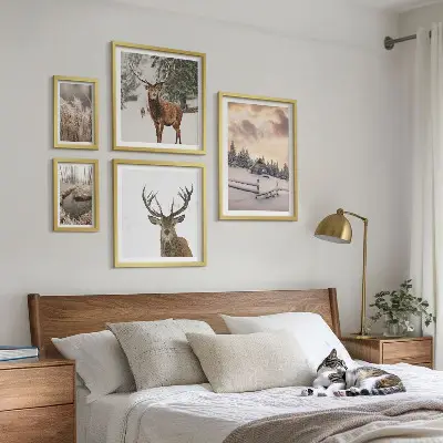 Zimski pejzaži s jelenima set od 5 slika u okviru