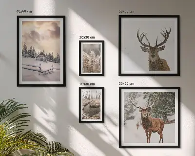 Zimski pejzaži s jelenima set od 5 slika u okviru