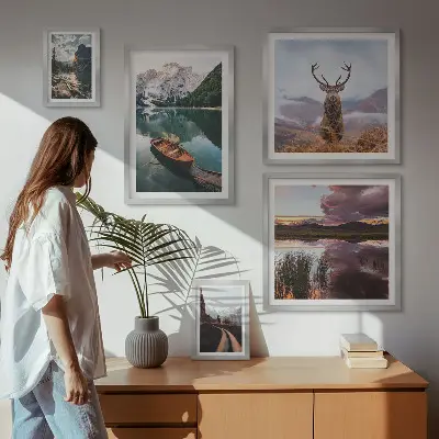 Set slika iznad kauča s motivom planinskih jezera priroda i krajolici