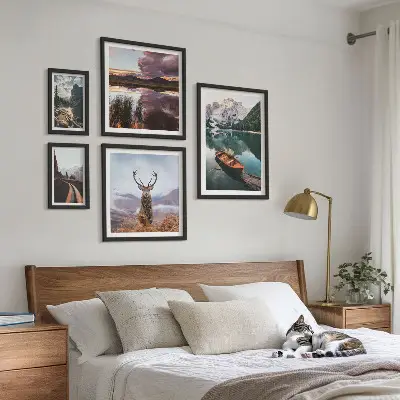 Set slika iznad kauča s motivom planinskih jezera priroda i krajolici