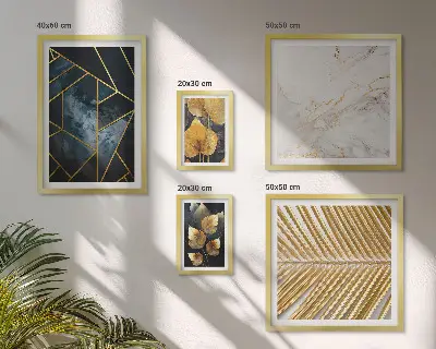 Set slika za zid iznad kauča elegantno lišće i geometrijski uzorci