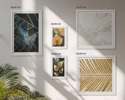 Set slika za zid iznad kauča elegantno lišće i geometrijski uzorci