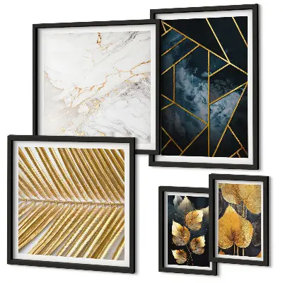 Set slika za zid iznad kauča elegantno lišće i geometrijski uzorci