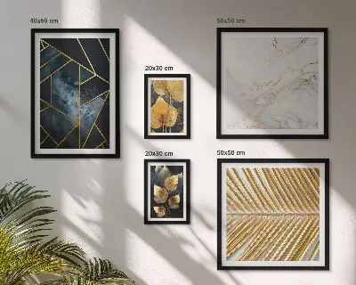 Set slika za zid iznad kauča elegantno lišće i geometrijski uzorci