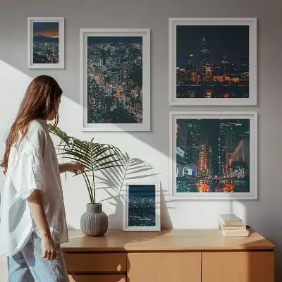 Noćni pogledi na moderne gradove poliptih u okviru