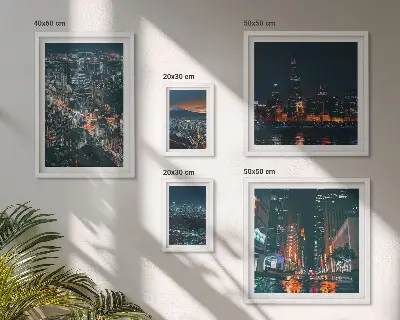 Noćni pogledi na moderne gradove poliptih u okviru