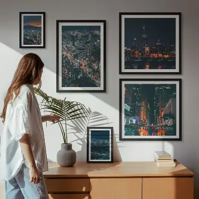 Noćni pogledi na moderne gradove poliptih u okviru