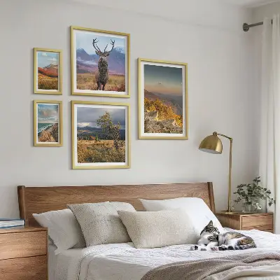 Set od 5 slika u okviru planinski krajolici s divljim životinjama