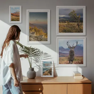 Set od 5 slika u okviru planinski krajolici s divljim životinjama