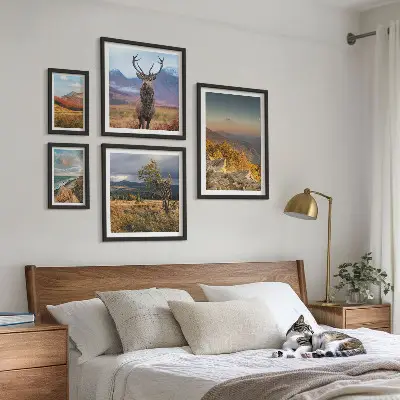 Set od 5 slika u okviru planinski krajolici s divljim životinjama