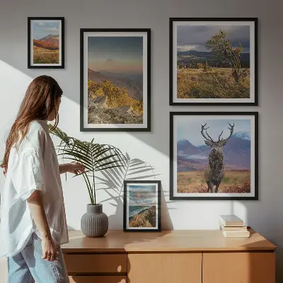 Set od 5 slika u okviru planinski krajolici s divljim životinjama