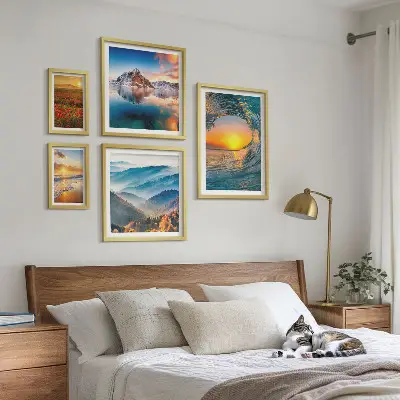 Set slika za zid iznad kauča prirodni krajolici s motivima mora, planina i cvijeća