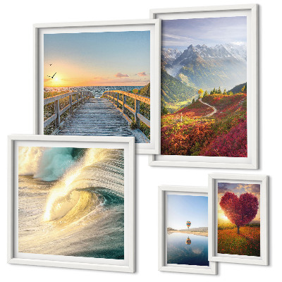 Set 5 slika u okviru Krajolici planine srca valovi baloni