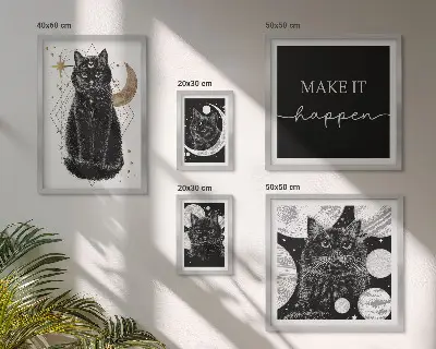 Set slika za iznad kauča boho motiv crnih mačaka