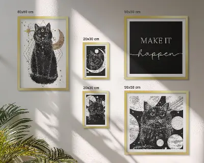 Set slika za iznad kauča boho motiv crnih mačaka