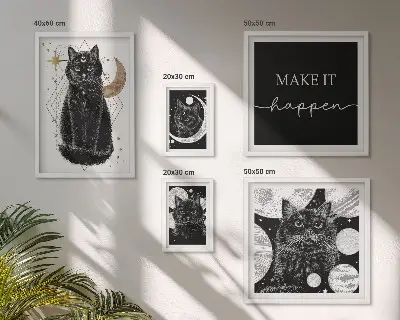 Set slika za iznad kauča boho motiv crnih mačaka