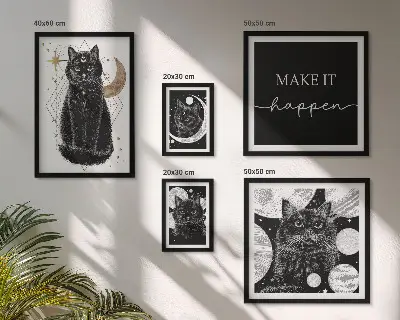 Set slika za iznad kauča boho motiv crnih mačaka