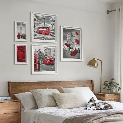 Set 5 slika u okviru londonski motivi s crvenim naglascima