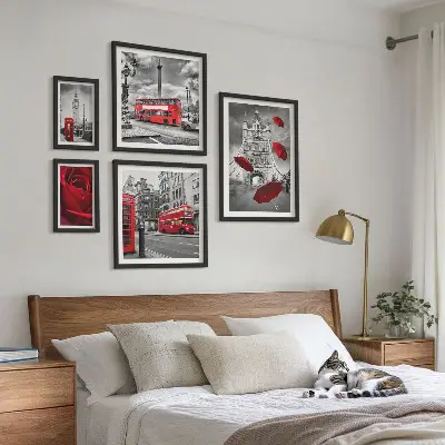 Set 5 slika u okviru londonski motivi s crvenim naglascima