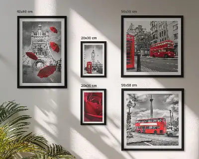 Set 5 slika u okviru londonski motivi s crvenim naglascima