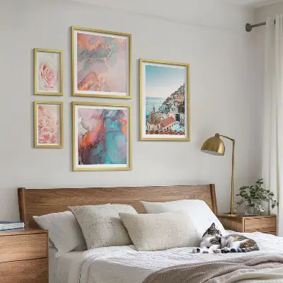 Poliptih Romantični ružičasti pejzaži u okviru