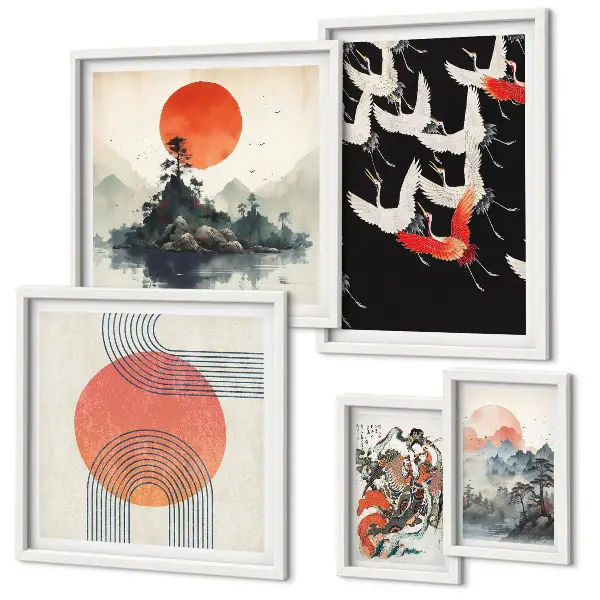 Set slika za iznad kauča s motivom japanske umjetničke tradicije prirode