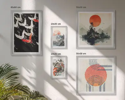 Set slika za iznad kauča s motivom japanske umjetničke tradicije prirode