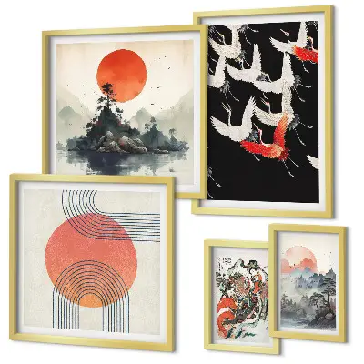 Set slika za iznad kauča s motivom japanske umjetničke tradicije prirode