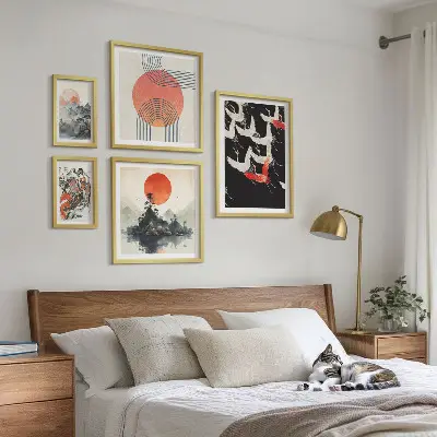 Set slika za iznad kauča s motivom japanske umjetničke tradicije prirode