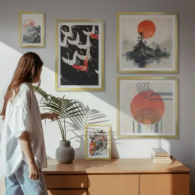 Set slika za iznad kauča s motivom japanske umjetničke tradicije prirode