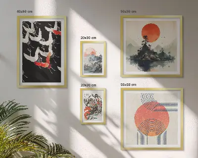 Set slika za iznad kauča s motivom japanske umjetničke tradicije prirode