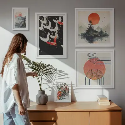 Set slika za iznad kauča s motivom japanske umjetničke tradicije prirode