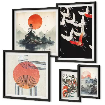 Set slika za iznad kauča s motivom japanske umjetničke tradicije prirode