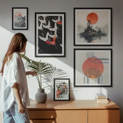 Set slika za iznad kauča s motivom japanske umjetničke tradicije prirode