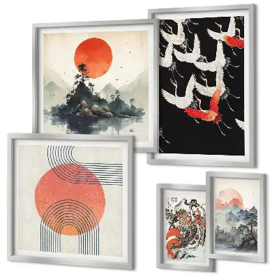 Set slika za iznad kauča s motivom japanske umjetničke tradicije prirode