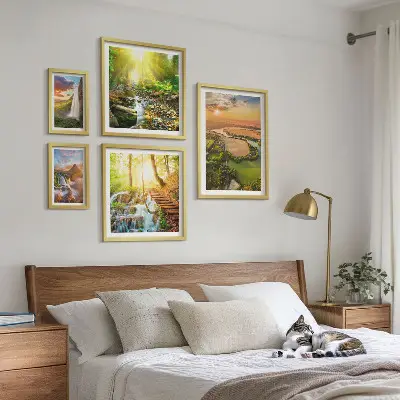 Set slika iznad kauča motivi krajolika s dolinama i slapovima