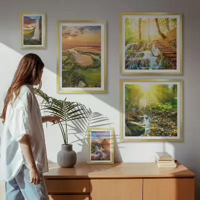 Set slika iznad kauča motivi krajolika s dolinama i slapovima