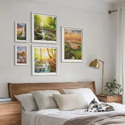 Set slika iznad kauča motivi krajolika s dolinama i slapovima