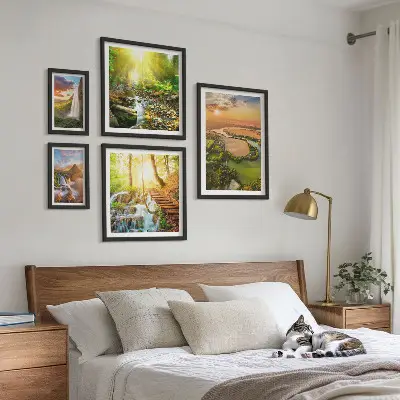 Set slika iznad kauča motivi krajolika s dolinama i slapovima