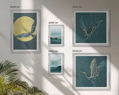 Set od 5 slika u okviru pejzaži s motivima ptica i noćnog neba