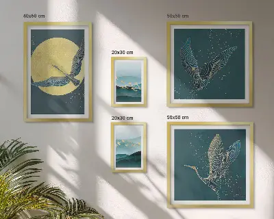 Set od 5 slika u okviru pejzaži s motivima ptica i noćnog neba