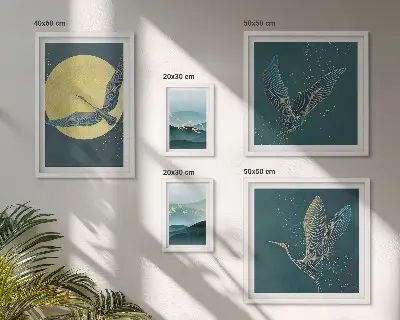 Set od 5 slika u okviru pejzaži s motivima ptica i noćnog neba